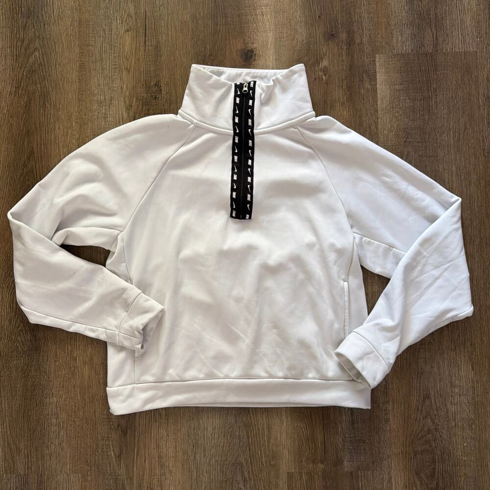 Nike Sz XS White Half Zip Pullover Studded Black Trim Tennis Golf Athleisure